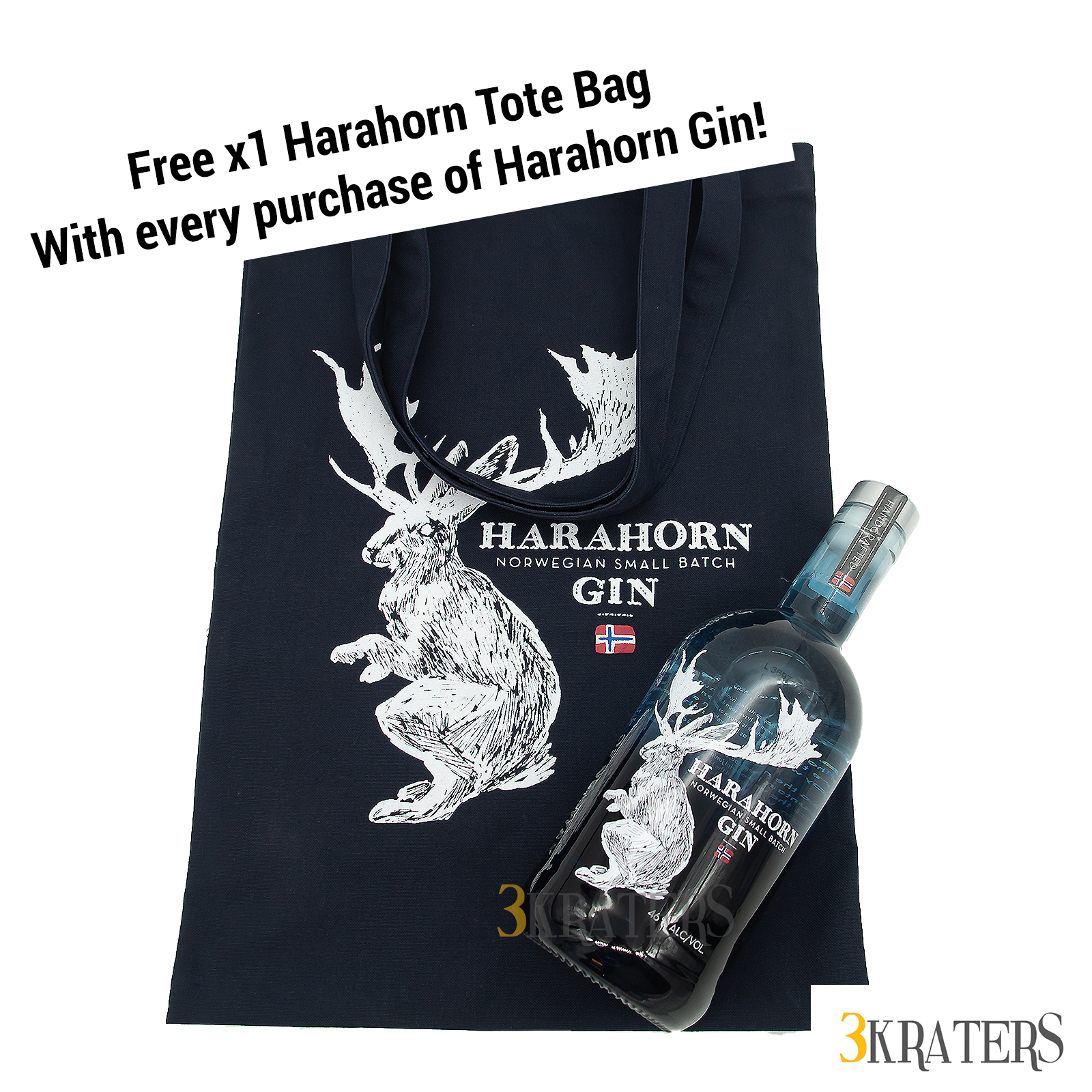 Harahorn Norwegian Small Batch Botanical Gin 750ml with limited edition tote bag